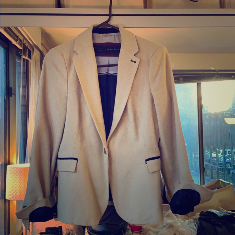 Beige and Navy Zara suit jacket Size M